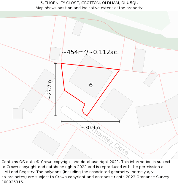 6, THORNLEY CLOSE, GROTTON, OLDHAM, OL4 5QU: Plot and title map