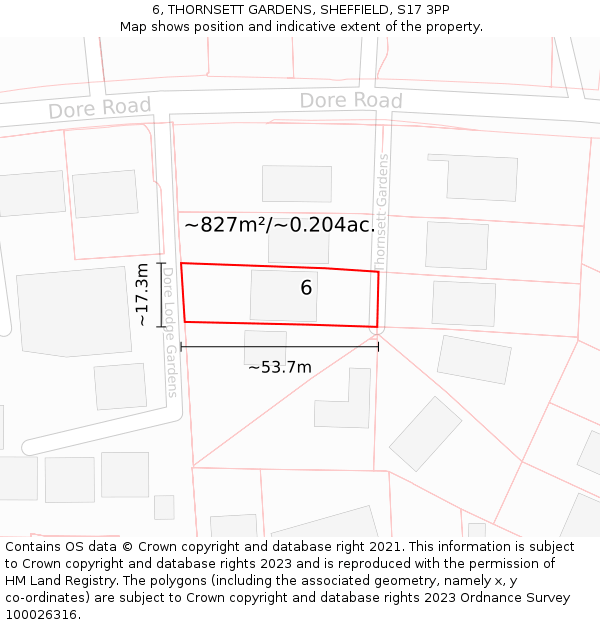 6, THORNSETT GARDENS, SHEFFIELD, S17 3PP: Plot and title map