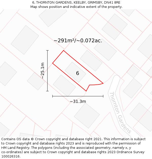 6, THORNTON GARDENS, KEELBY, GRIMSBY, DN41 8RE: Plot and title map