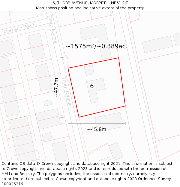 6, THORP AVENUE, MORPETH, NE61 1JT: Plot and title map