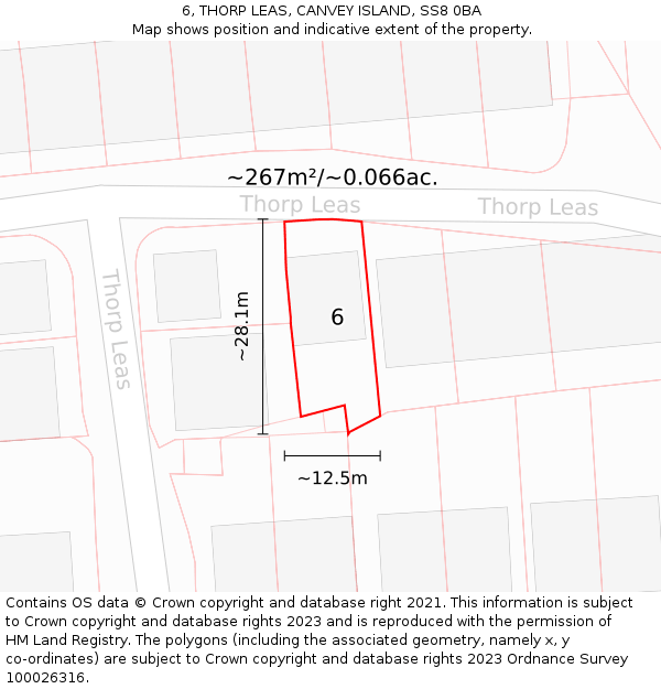 6, THORP LEAS, CANVEY ISLAND, SS8 0BA: Plot and title map