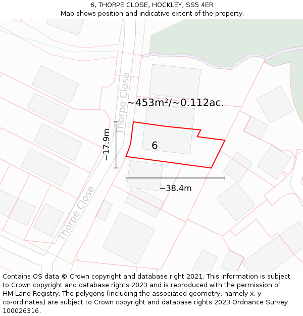 6, THORPE CLOSE, HOCKLEY, SS5 4ER: Plot and title map