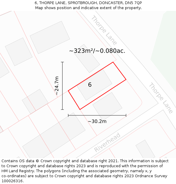 6, THORPE LANE, SPROTBROUGH, DONCASTER, DN5 7QP: Plot and title map