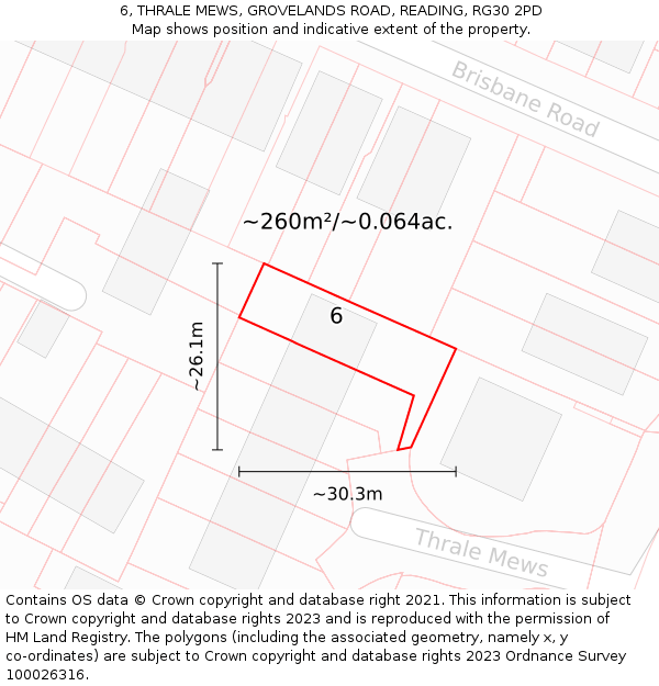 6, THRALE MEWS, GROVELANDS ROAD, READING, RG30 2PD: Plot and title map
