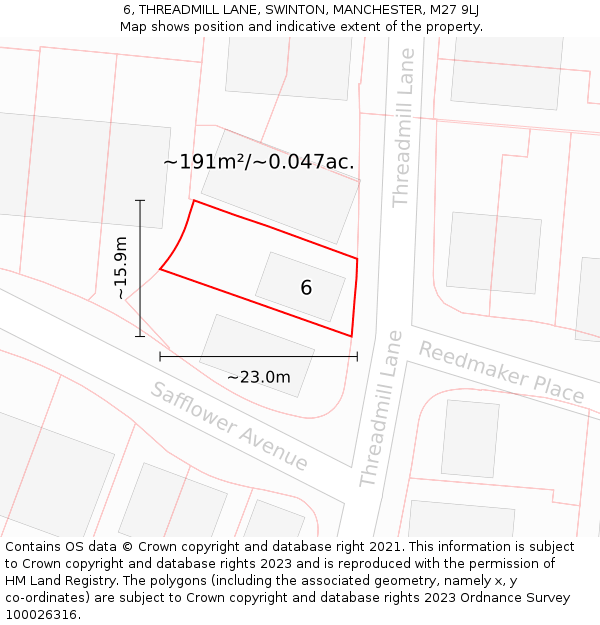 6, THREADMILL LANE, SWINTON, MANCHESTER, M27 9LJ: Plot and title map