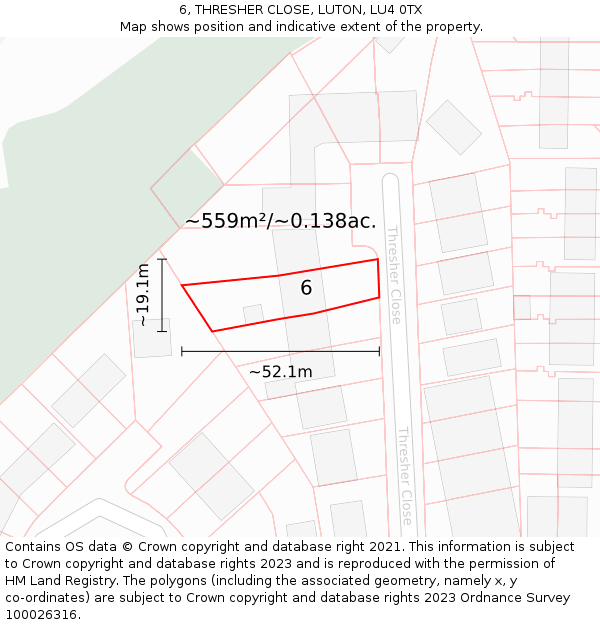 6, THRESHER CLOSE, LUTON, LU4 0TX: Plot and title map