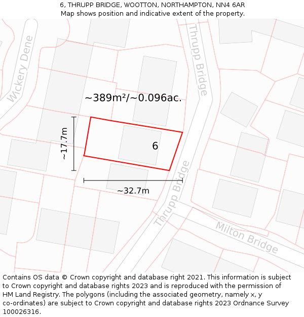 6, THRUPP BRIDGE, WOOTTON, NORTHAMPTON, NN4 6AR: Plot and title map