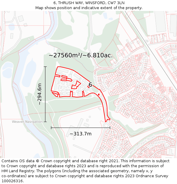 6, THRUSH WAY, WINSFORD, CW7 3LN: Plot and title map
