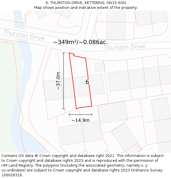 6, THURSTON DRIVE, KETTERING, NN15 6GN: Plot and title map