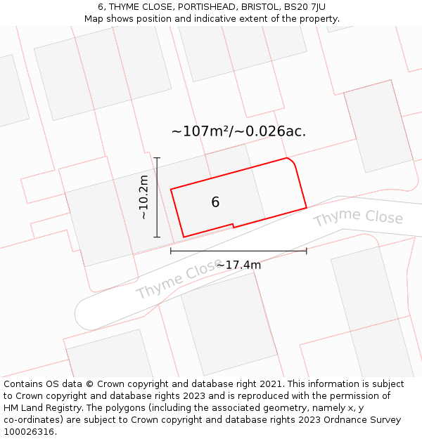 6, THYME CLOSE, PORTISHEAD, BRISTOL, BS20 7JU: Plot and title map