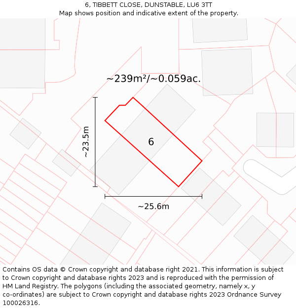6, TIBBETT CLOSE, DUNSTABLE, LU6 3TT: Plot and title map