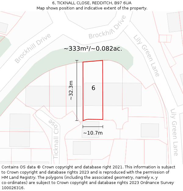 6, TICKNALL CLOSE, REDDITCH, B97 6UA: Plot and title map