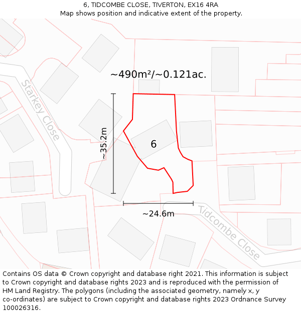 6, TIDCOMBE CLOSE, TIVERTON, EX16 4RA: Plot and title map