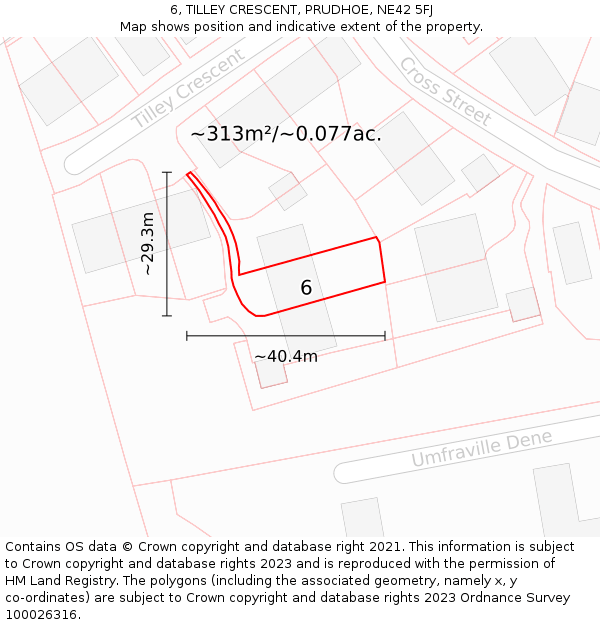 6, TILLEY CRESCENT, PRUDHOE, NE42 5FJ: Plot and title map