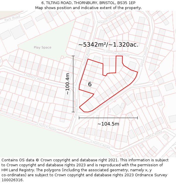 6, TILTING ROAD, THORNBURY, BRISTOL, BS35 1EP: Plot and title map