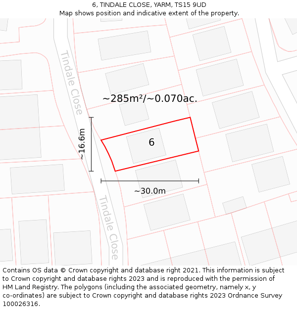 6, TINDALE CLOSE, YARM, TS15 9UD: Plot and title map