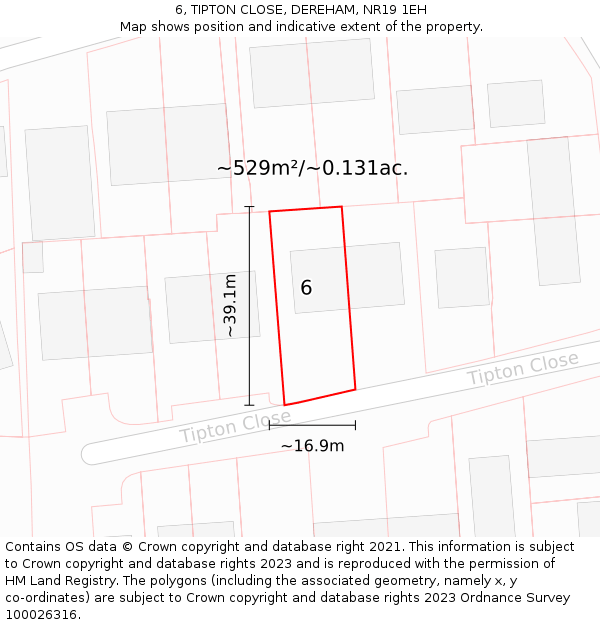 6, TIPTON CLOSE, DEREHAM, NR19 1EH: Plot and title map