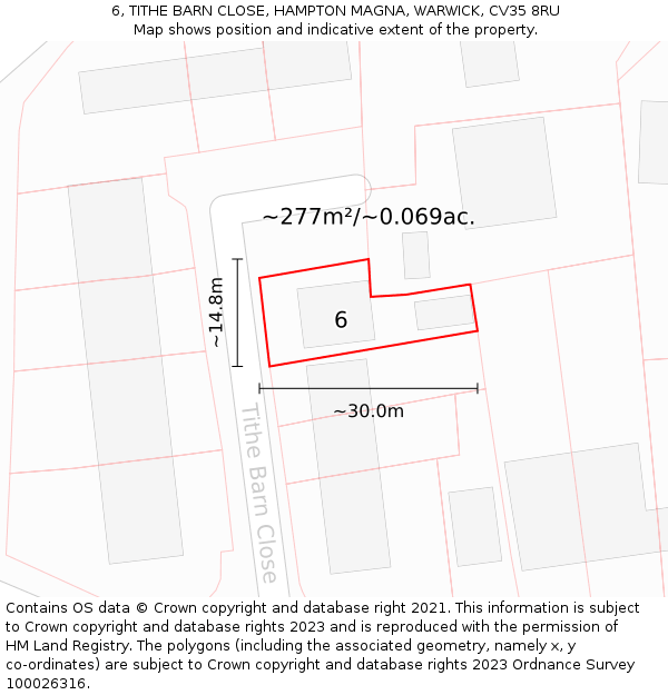 6, TITHE BARN CLOSE, HAMPTON MAGNA, WARWICK, CV35 8RU: Plot and title map