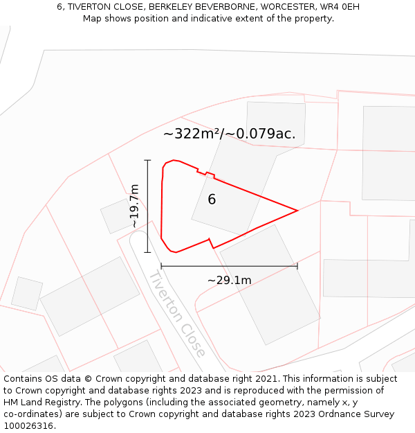 6, TIVERTON CLOSE, BERKELEY BEVERBORNE, WORCESTER, WR4 0EH: Plot and title map