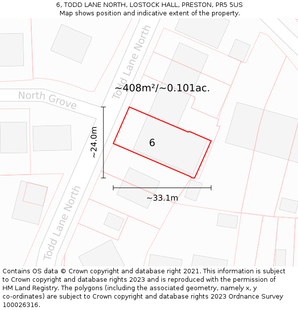 6, TODD LANE NORTH, LOSTOCK HALL, PRESTON, PR5 5US: Plot and title map