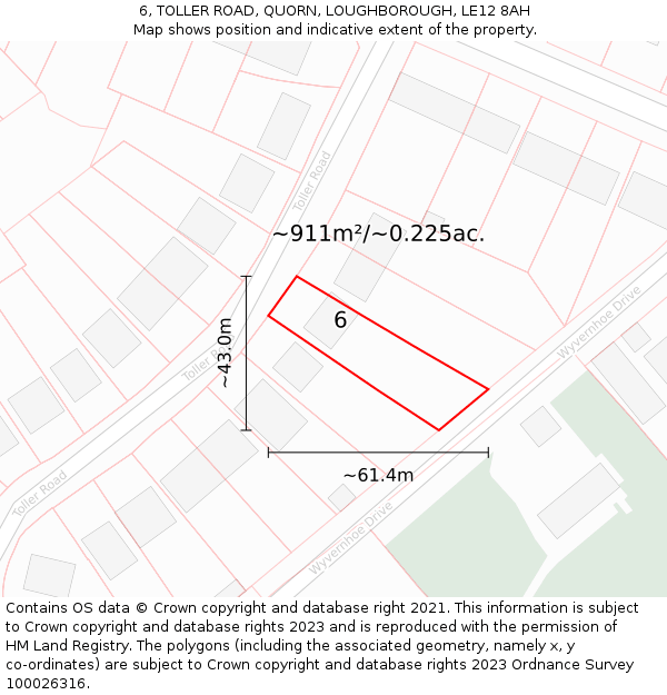 6, TOLLER ROAD, QUORN, LOUGHBOROUGH, LE12 8AH: Plot and title map