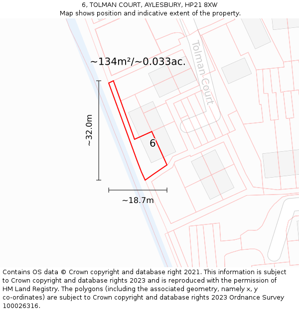 6, TOLMAN COURT, AYLESBURY, HP21 8XW: Plot and title map