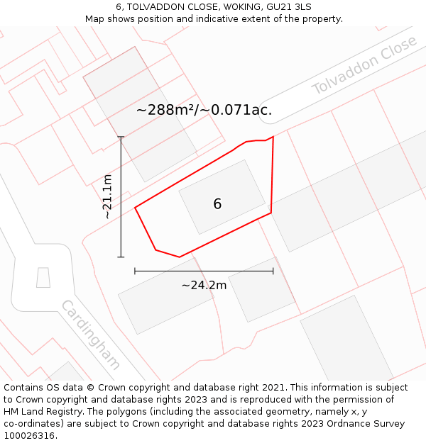 6, TOLVADDON CLOSE, WOKING, GU21 3LS: Plot and title map