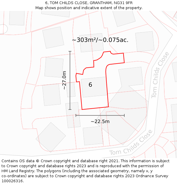 6, TOM CHILDS CLOSE, GRANTHAM, NG31 9FR: Plot and title map