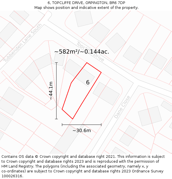 6, TOPCLIFFE DRIVE, ORPINGTON, BR6 7DP: Plot and title map