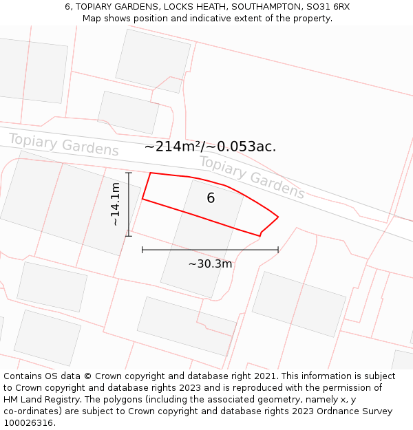 6, TOPIARY GARDENS, LOCKS HEATH, SOUTHAMPTON, SO31 6RX: Plot and title map