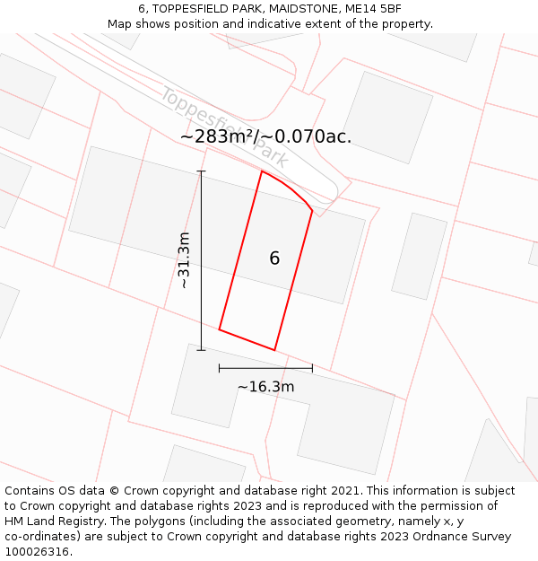 6, TOPPESFIELD PARK, MAIDSTONE, ME14 5BF: Plot and title map