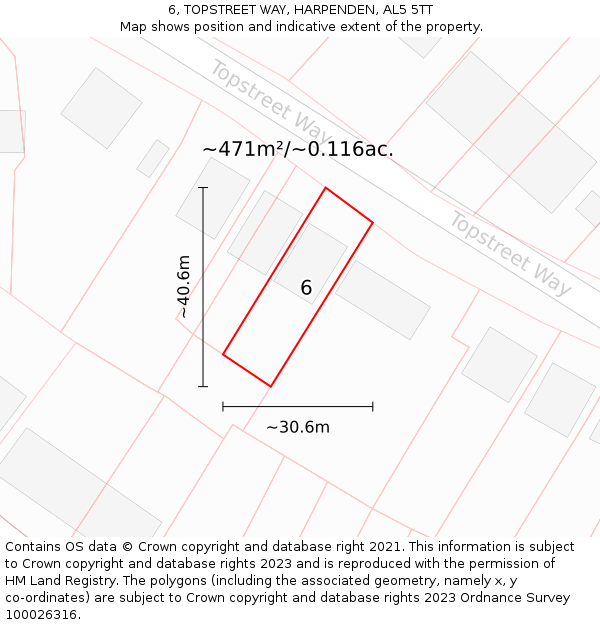 6, TOPSTREET WAY, HARPENDEN, AL5 5TT: Plot and title map