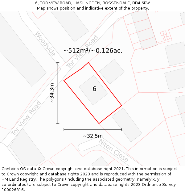 6, TOR VIEW ROAD, HASLINGDEN, ROSSENDALE, BB4 6PW: Plot and title map