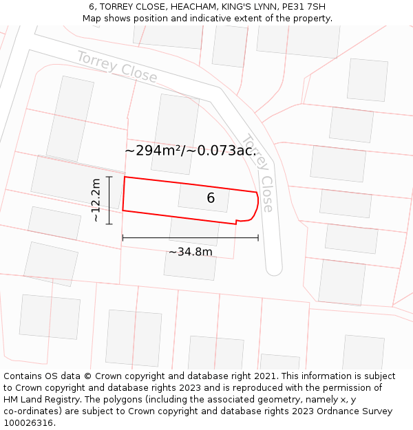 6, TORREY CLOSE, HEACHAM, KING'S LYNN, PE31 7SH: Plot and title map