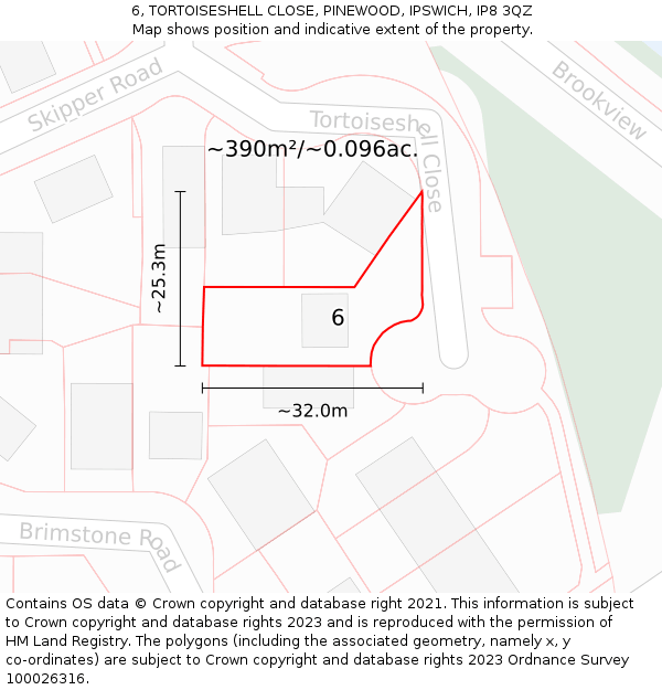 6, TORTOISESHELL CLOSE, PINEWOOD, IPSWICH, IP8 3QZ: Plot and title map