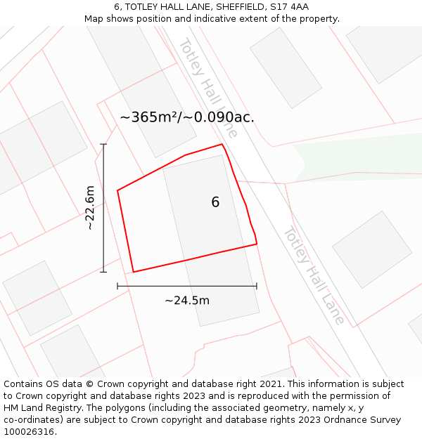6, TOTLEY HALL LANE, SHEFFIELD, S17 4AA: Plot and title map