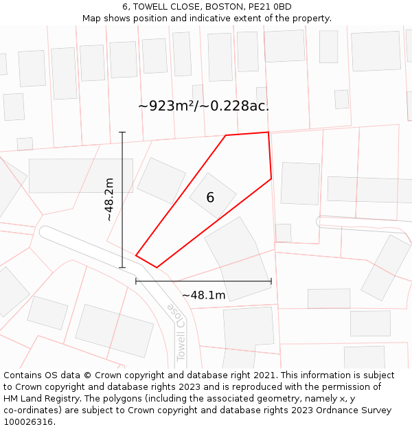 6, TOWELL CLOSE, BOSTON, PE21 0BD: Plot and title map