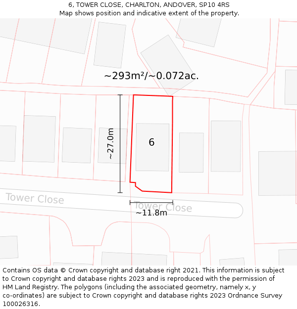 6, TOWER CLOSE, CHARLTON, ANDOVER, SP10 4RS: Plot and title map