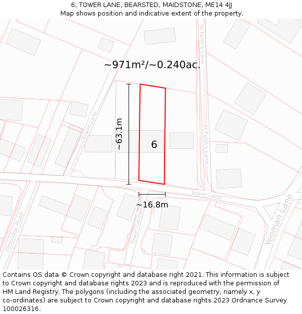 6, TOWER LANE, BEARSTED, MAIDSTONE, ME14 4JJ: Plot and title map