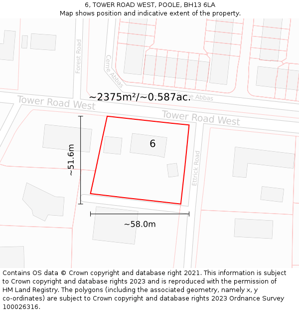 6, TOWER ROAD WEST, POOLE, BH13 6LA: Plot and title map