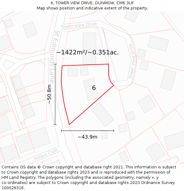 6, TOWER VIEW DRIVE, DUNMOW, CM6 3UF: Plot and title map