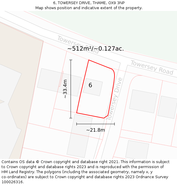 6, TOWERSEY DRIVE, THAME, OX9 3NP: Plot and title map