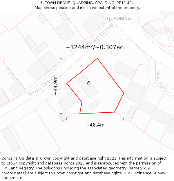 6, TOWN DROVE, QUADRING, SPALDING, PE11 4PU: Plot and title map