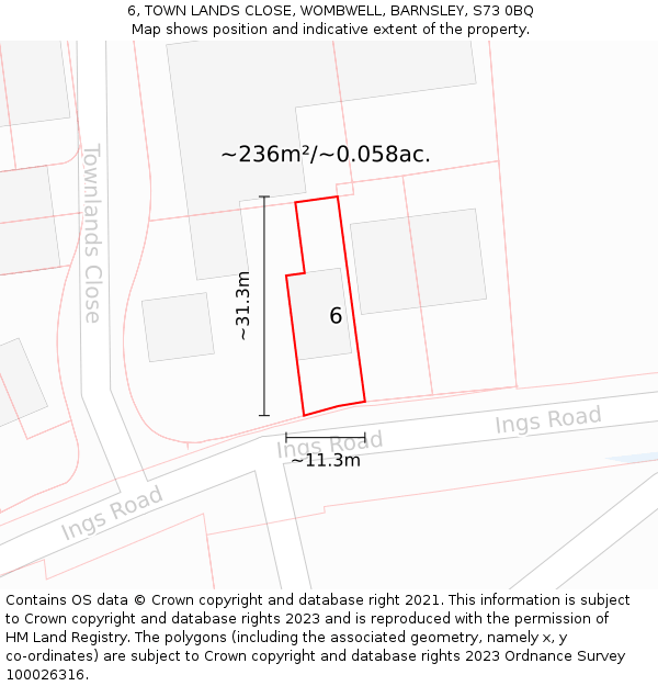 6, TOWN LANDS CLOSE, WOMBWELL, BARNSLEY, S73 0BQ: Plot and title map