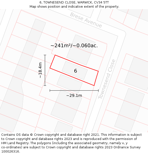 6, TOWNESEND CLOSE, WARWICK, CV34 5TT: Plot and title map