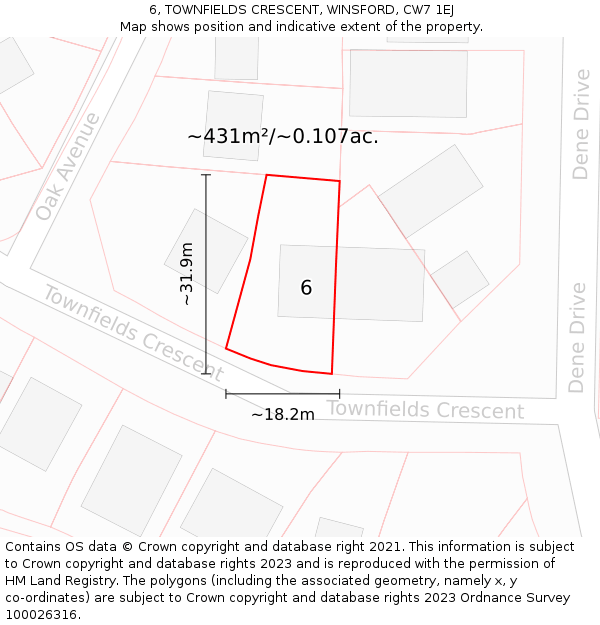 6, TOWNFIELDS CRESCENT, WINSFORD, CW7 1EJ: Plot and title map