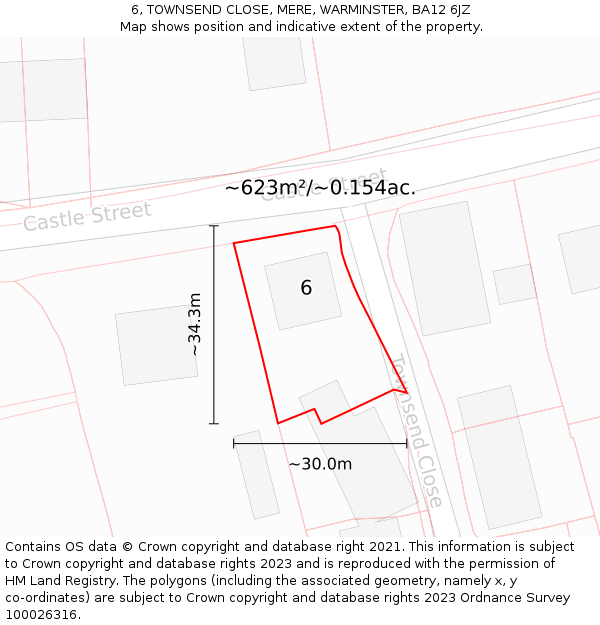6, TOWNSEND CLOSE, MERE, WARMINSTER, BA12 6JZ: Plot and title map