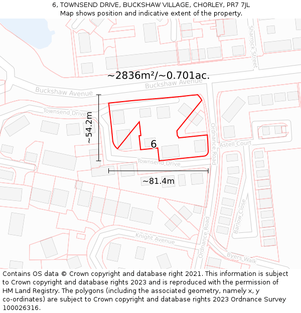 6, TOWNSEND DRIVE, BUCKSHAW VILLAGE, CHORLEY, PR7 7JL: Plot and title map