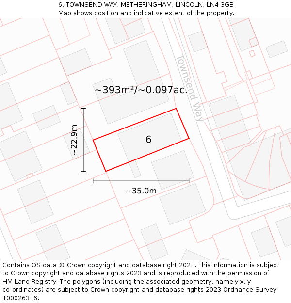 6, TOWNSEND WAY, METHERINGHAM, LINCOLN, LN4 3GB: Plot and title map