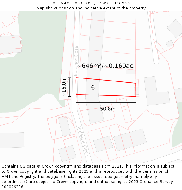 6, TRAFALGAR CLOSE, IPSWICH, IP4 5NS: Plot and title map